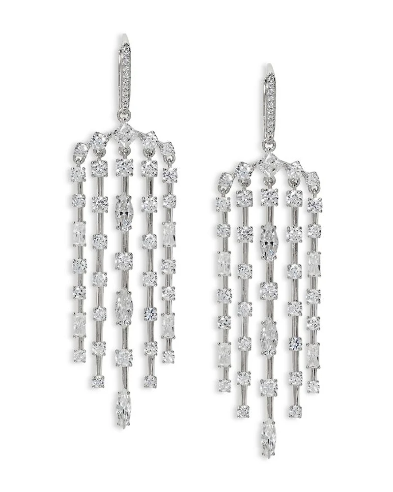 Rare Jewels Cubic Zirconia Multi Row Chandelier Earrings in Rhodium Plated