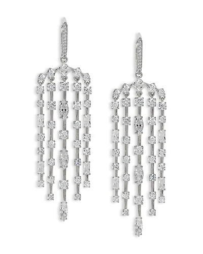 Rare Jewels Cubic Zirconia Multi Row Chandelier Earrings in Rhodium Plated