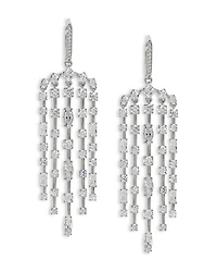 Rare Jewels Cubic Zirconia Multi Row Chandelier Earrings in Rhodium Plated