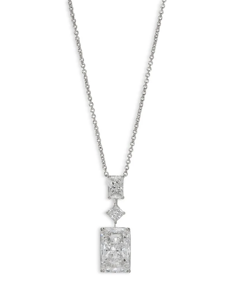 Rare Jewels Cubic Zirconia Pendant Necklace Rhodium Plated, 16"-18"