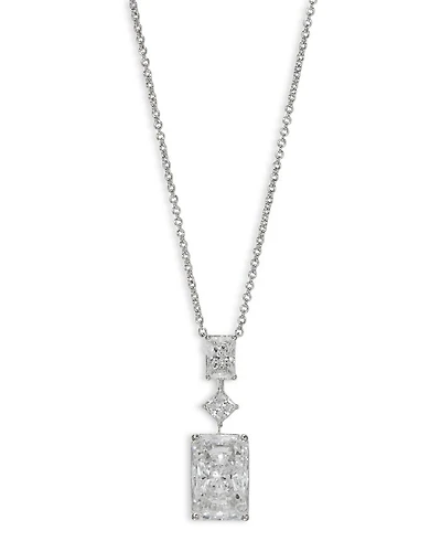 Rare Jewels Cubic Zirconia Pendant Necklace Rhodium Plated, 16"-18"