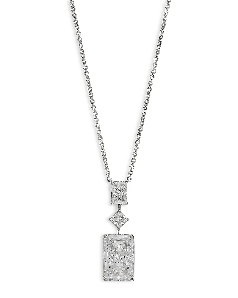 Nadri Rare Jewels Cubic Zirconia Pendant Necklace Rhodium Plated, 16-18