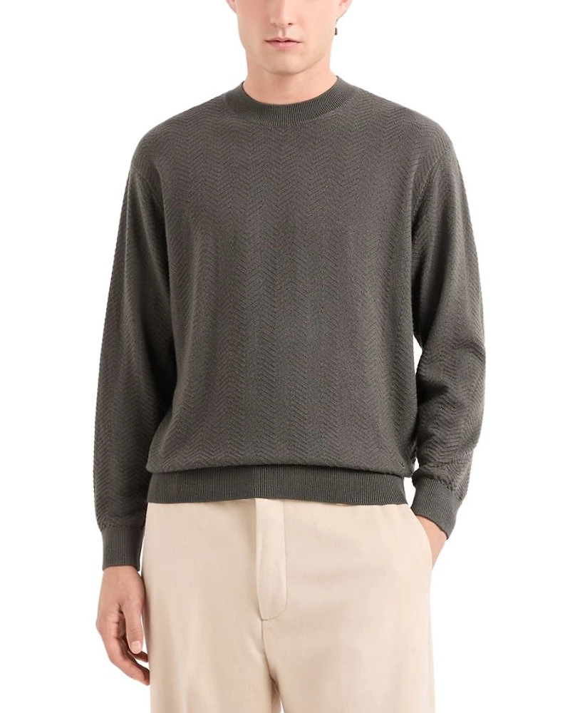Virgin Wool Allover Jacquard Chevron Design Sweater