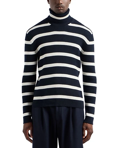 Striped Ribbed Turtleneck Sweater