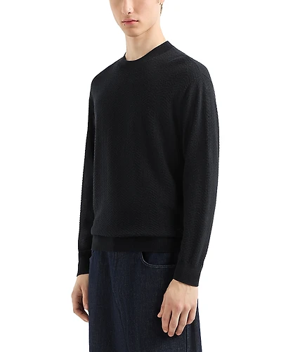 Emporio Armani Virgin Wool Allover Jacquard Chevron Design Sweater