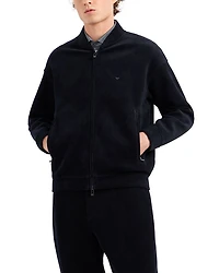 Cotton Blend Velour Ribbed Regular Fit Bomber Jacket