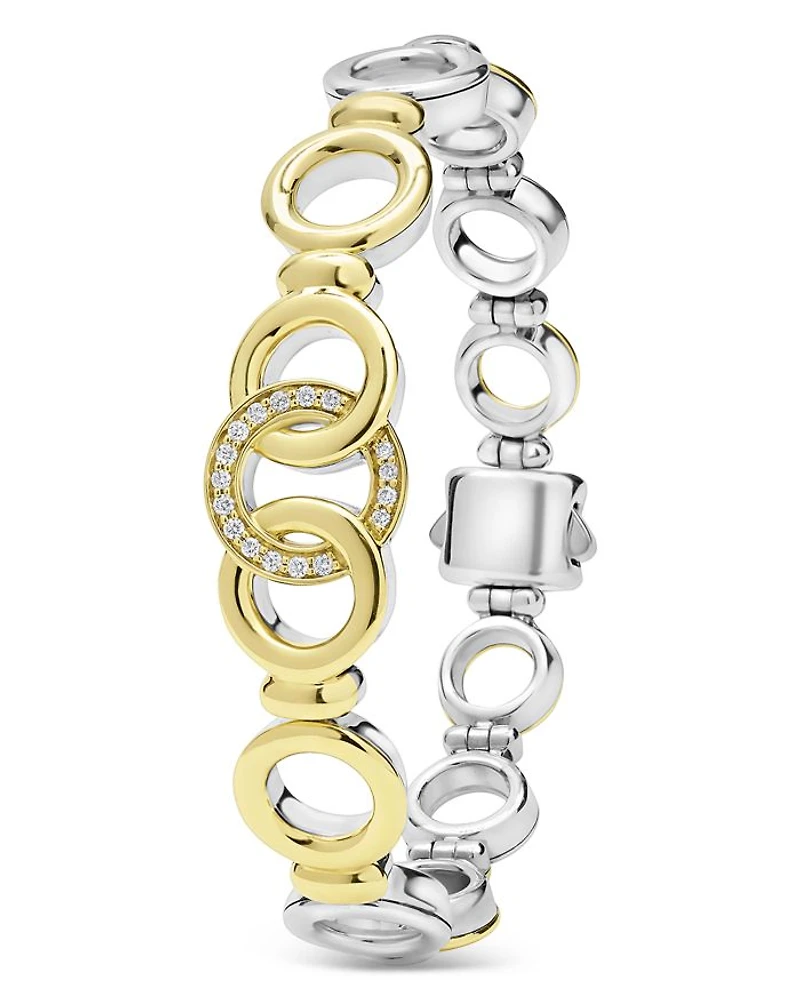 18K Yellow Gold & Sterling Silver Signature Caviar Diamond Interlocking Ring Link Bracelet