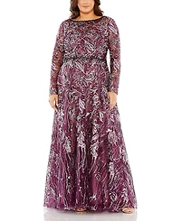 Mac Duggal Plus Long Sleeve High Neck Embroidered & Beaded Detail Gown
