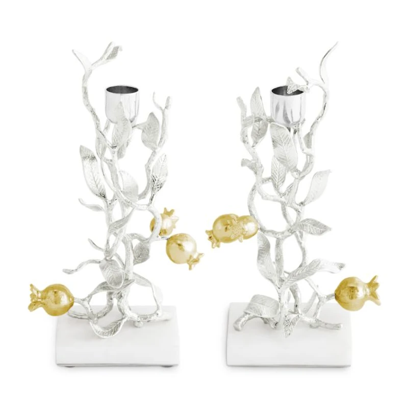 Pomegranate Silver and Gold Tone Candleholders, Set of 2