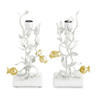 Pomegranate Silver and Gold Tone Candleholders, Set of 2
