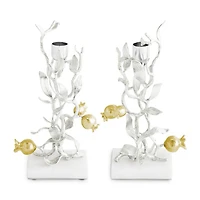 Pomegranate Silver and Gold Tone Candleholders, Set of 2