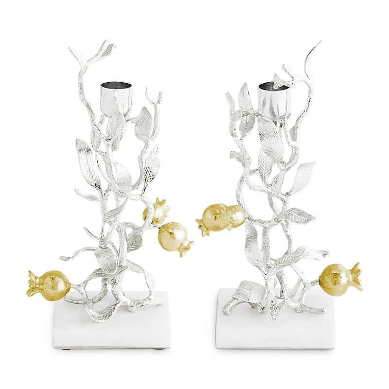 Michael Aram Pomegranate Silver and Gold Tone Candleholders, Set of 2