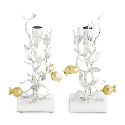 Michael Aram Pomegranate Silver and Gold Tone Candleholders, Set of 2