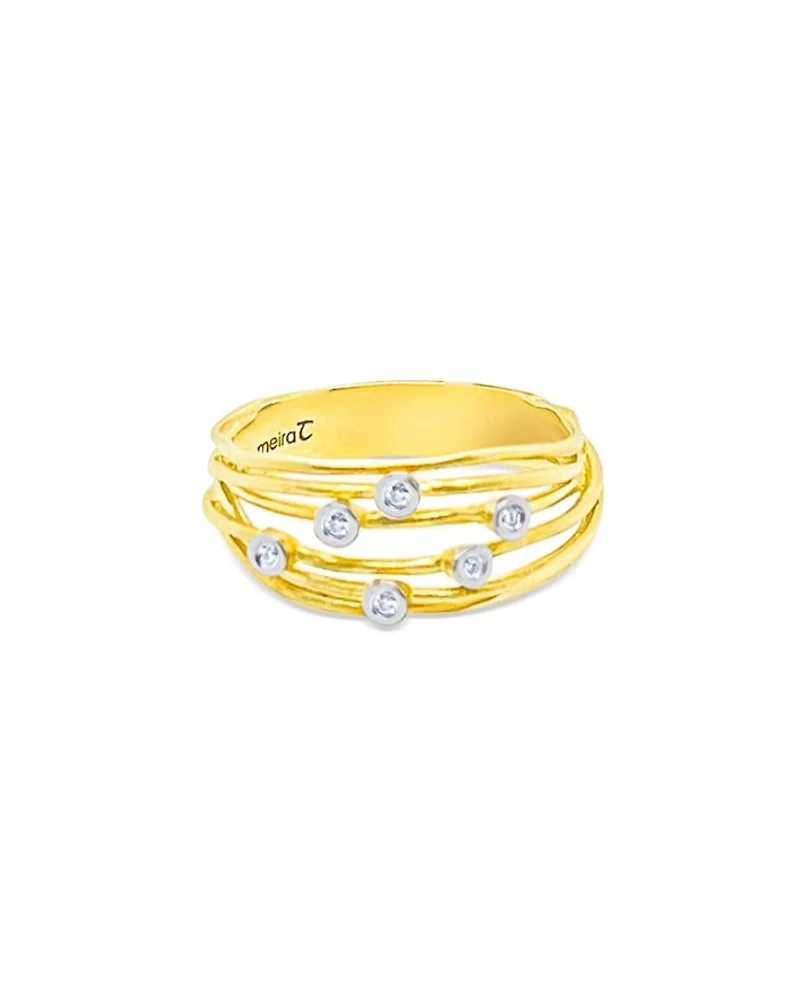 14K White Gold & 14K Yellow Gold Diamond Bezel Multi Row Wire Ring