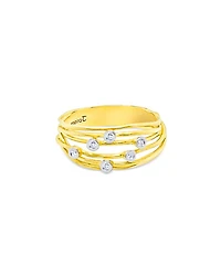 14K White Gold & 14K Yellow Gold Diamond Bezel Multi Row Wire Ring