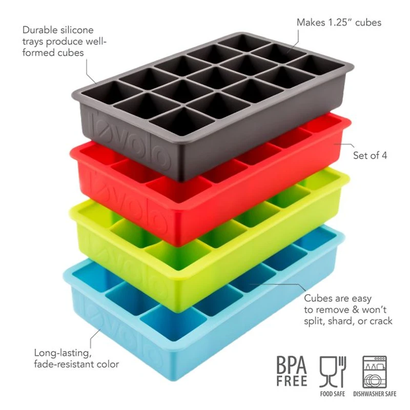 Perfect Cube Silicone Ice Trays, Set of 4