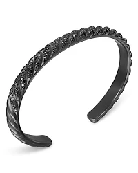 Men's Sculpted Cable Cuff Bracelet in Black Titanium with Black Diamonds