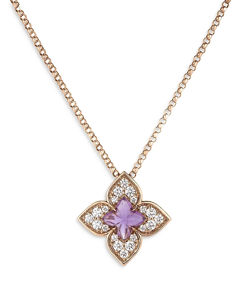 Roberto Coin 18K Rose Gold Venetian Princess Carnival Amethyst & Diamond Flower Pendant Necklace, 16-17