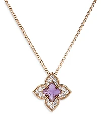Roberto Coin 18K Rose Gold Venetian Princess Carnival Amethyst & Diamond Flower Pendant Necklace, 16-17