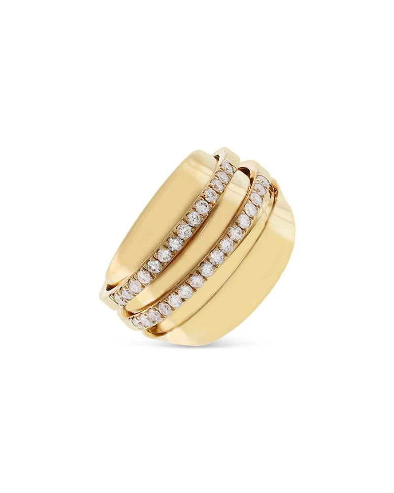18K Yellow Gold Pavé Diamond Double Row Statement Ring - Exclusive, Italy Campaign
