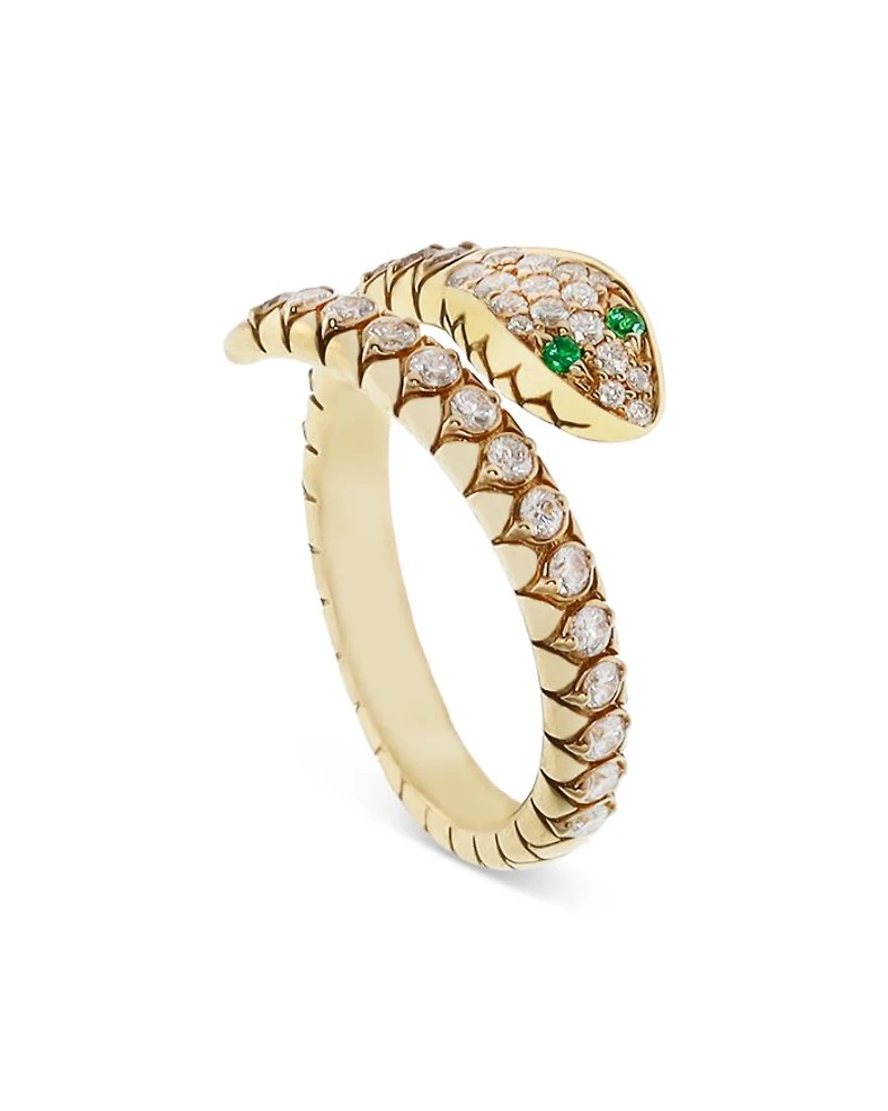18K Yellow Gold Serpent Diamond & Emerald Snake Coil Ring - Exclusive, Italy Campaign