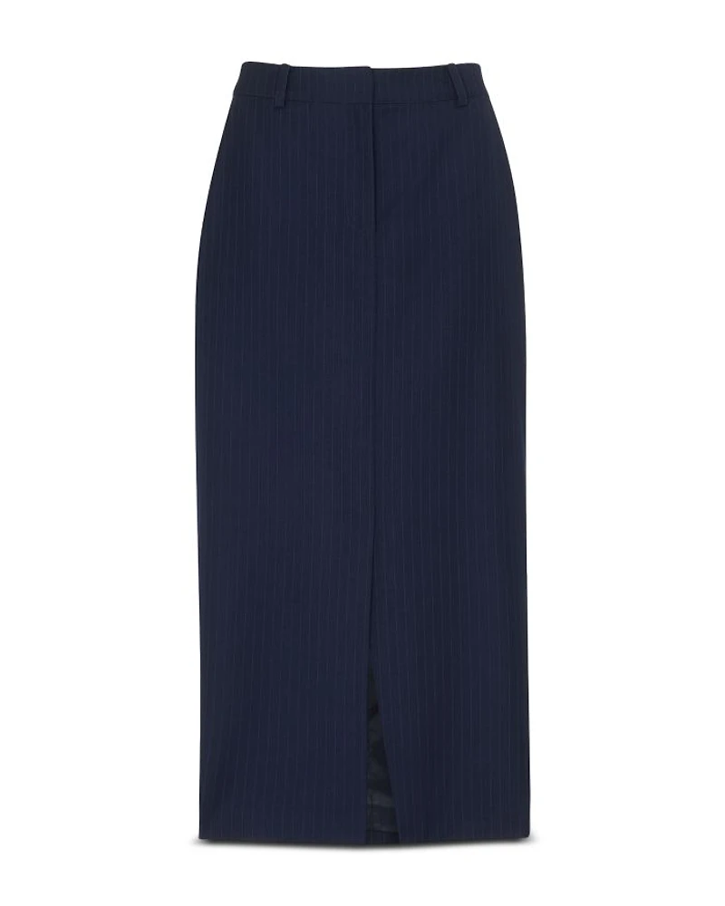 Pinstriped Tailored Midi Skirt