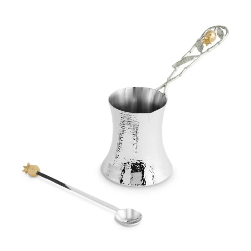 Pomegranate Silver and Gold Tone Coffee Pot with Spoon