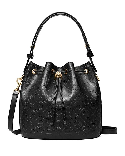 T Monogram Leather Bucket Bag