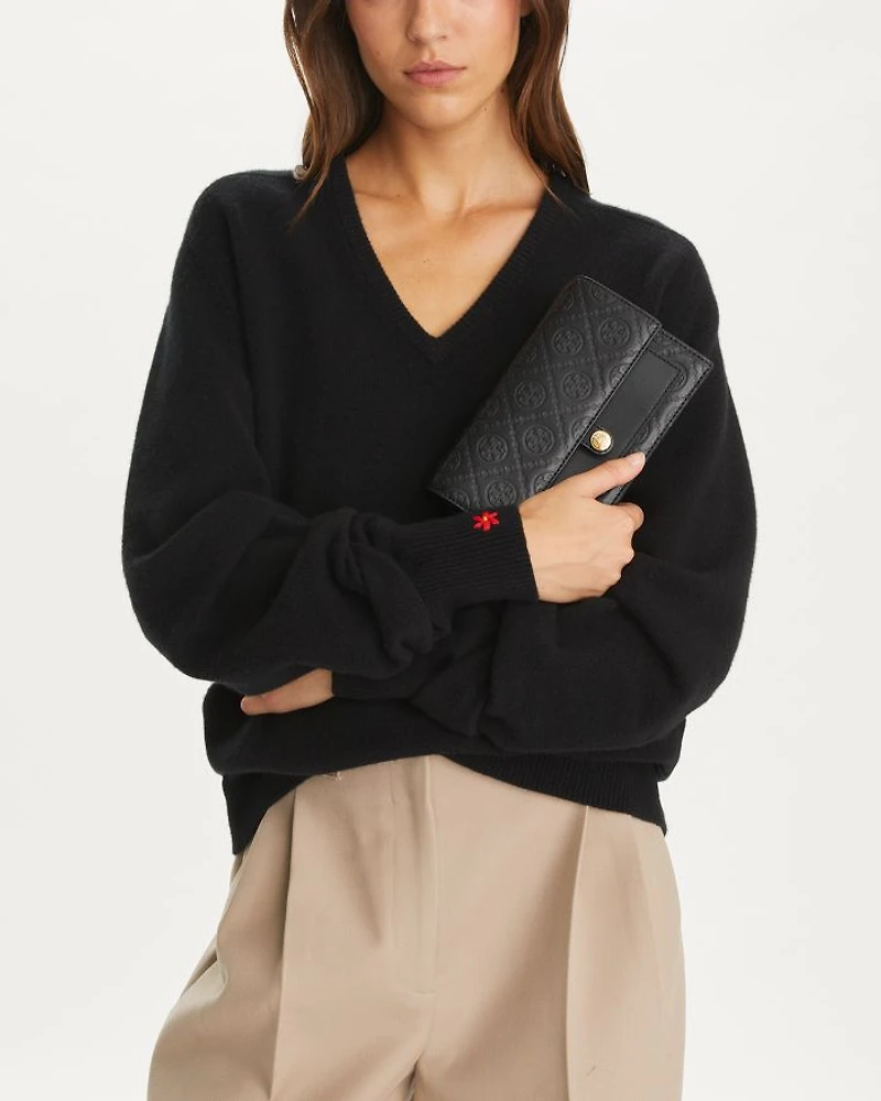 T Monogram Leather Chain Wallet