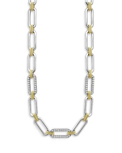 18K Yellow Gold & Sterling Silver Signature Caviar Diamond Trio Station Link Collar Necklace, 18"