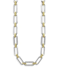 18K Yellow Gold & Sterling Silver Signature Caviar Diamond Trio Station Link Collar Necklace, 18"