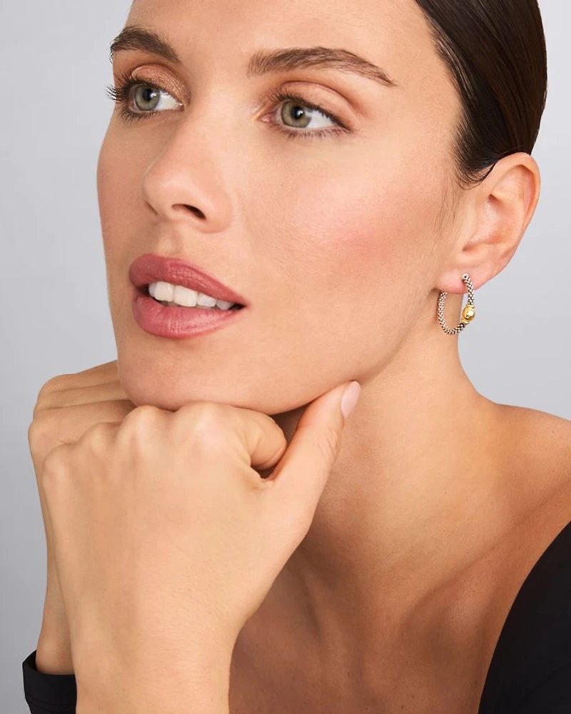 18K Yellow Gold & Sterling Silver Signature Caviar Station Hoop Earrings