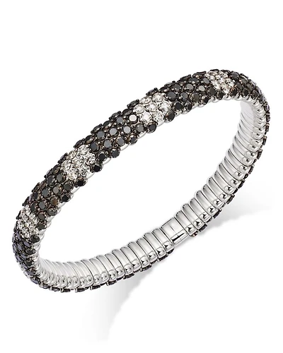 18K White Gold Stretch Collection Black & White Diamond Flower Motif Bracelet - Exclusive