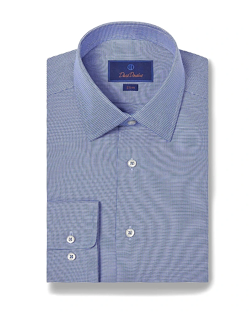David Donahue Cotton Micro Dobby Slim Fit Dress Shirt