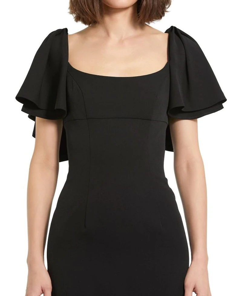 Crepe Ruffle Sleeve Fitted Maxi Dress