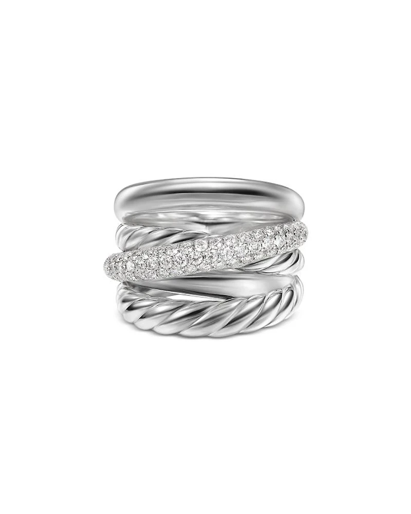 Crossover Five Row Ring Sterling Silver with Diamonds, 17.5mm