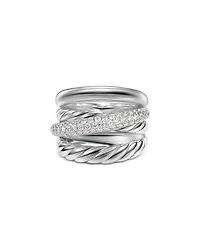 Crossover Five Row Ring Sterling Silver with Diamonds, 17.5mm