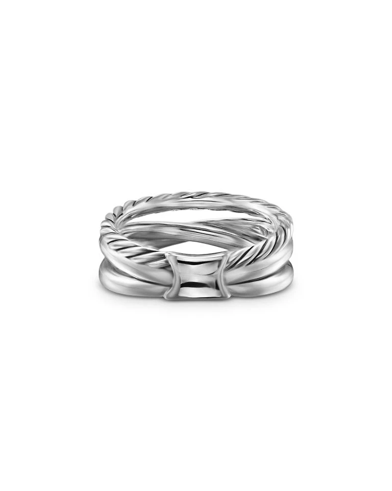 Crossover Three Row Ring Sterling Silver with 18K Yellow Gold and Diamonds, 7mm