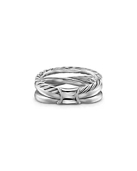 Crossover Three Row Ring Sterling Silver with 18K Yellow Gold and Diamonds, 7mm