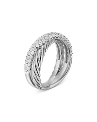 Crossover Two Row Ring Sterling Silver with Diamonds, 7.5mm