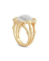 Bamboo White Stone Statement Ring 18K Gold Plated
