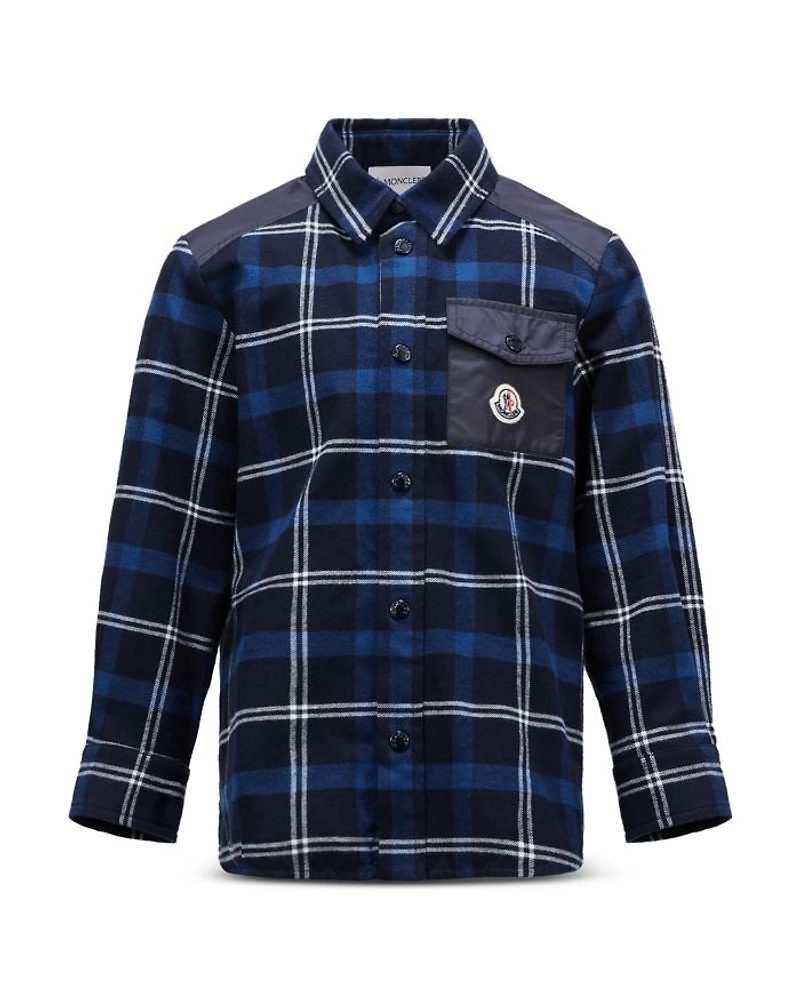 Boys' Cotton & Nylon Mixed Media Plaid Button Down Shirt - Big Kid
