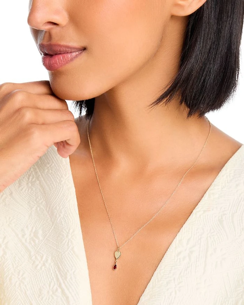 14K Yellow Gold Italy Garnet & Polished Heart Pendant Necklace, 16-18" - Exclusive