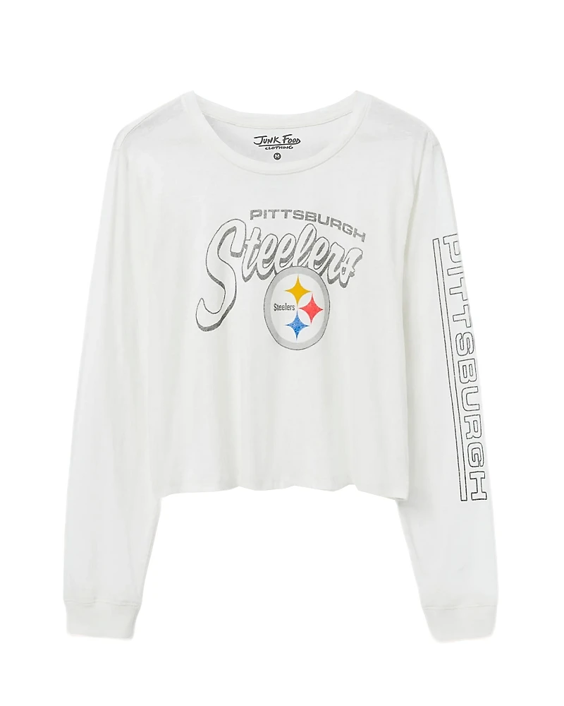 Junk Food Clothing Women's Nfl Pittsburgh Steelers Touchdown Long Sleeve Cropped Tee
