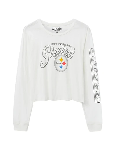 Junk Food Clothing Women's Nfl Pittsburgh Steelers Touchdown Long Sleeve Cropped Tee