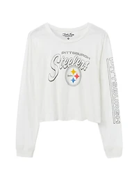 Junk Food Clothing Women's Nfl Pittsburgh Steelers Touchdown Long Sleeve Cropped Tee