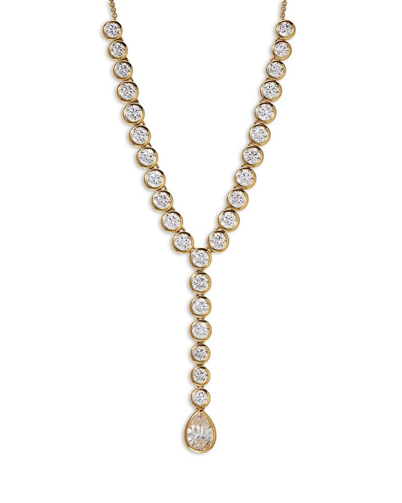 Cubic Zirconia Bezel Lariat Necklace in 18K Gold Plated, 16-18"