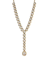 Cubic Zirconia Bezel Lariat Necklace in 18K Gold Plated, 16-18"