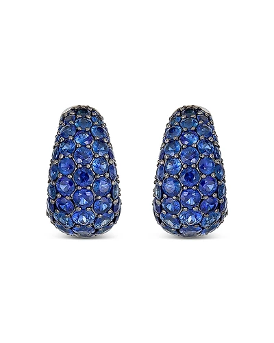Piranesi 18K White Gold Dome Huggie Hoop Earrings with Blue Sapphires