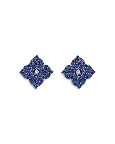 18K White Gold Small Fiore Earrings with Blue Sapphires and Diamonds